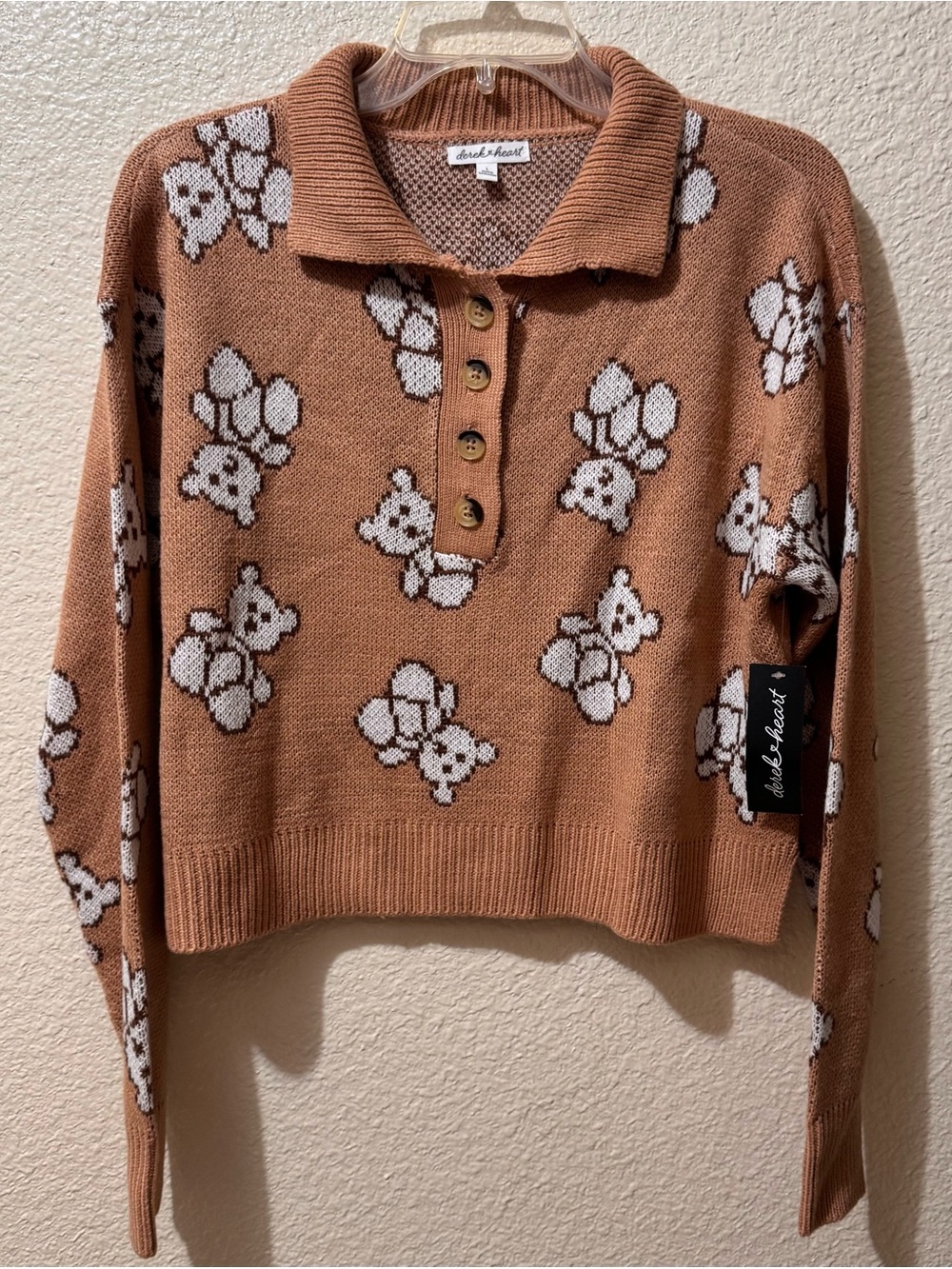 Derek Heart Cropped Polo Sweater Bear L